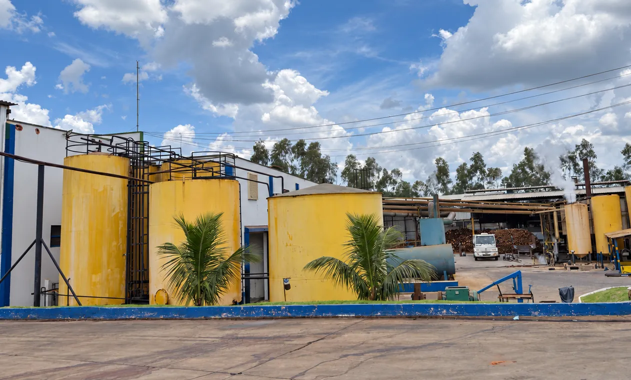 Tanques de armazenamento e área de produção da Master Agroindustrial